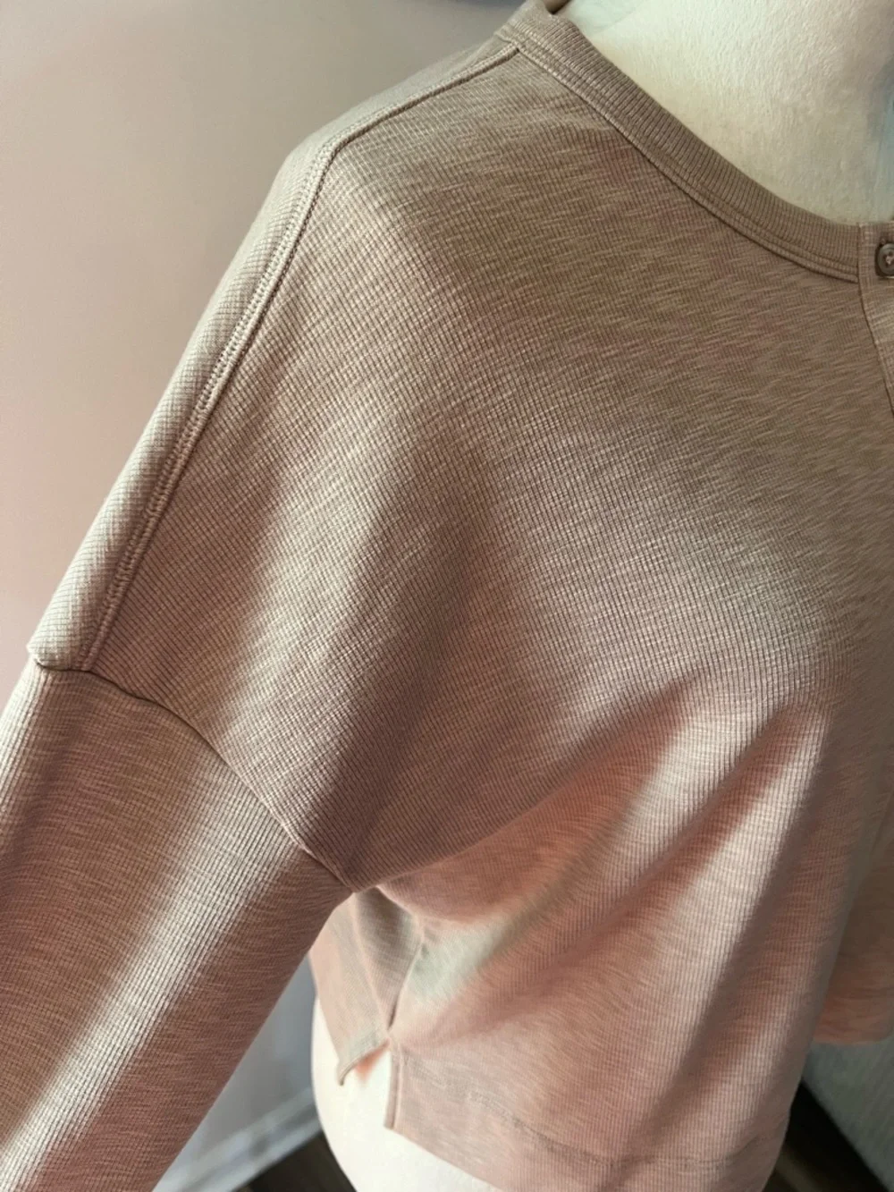 Vuori Women's Long Sleeve Henley in Taupe - Picture 3 of 11